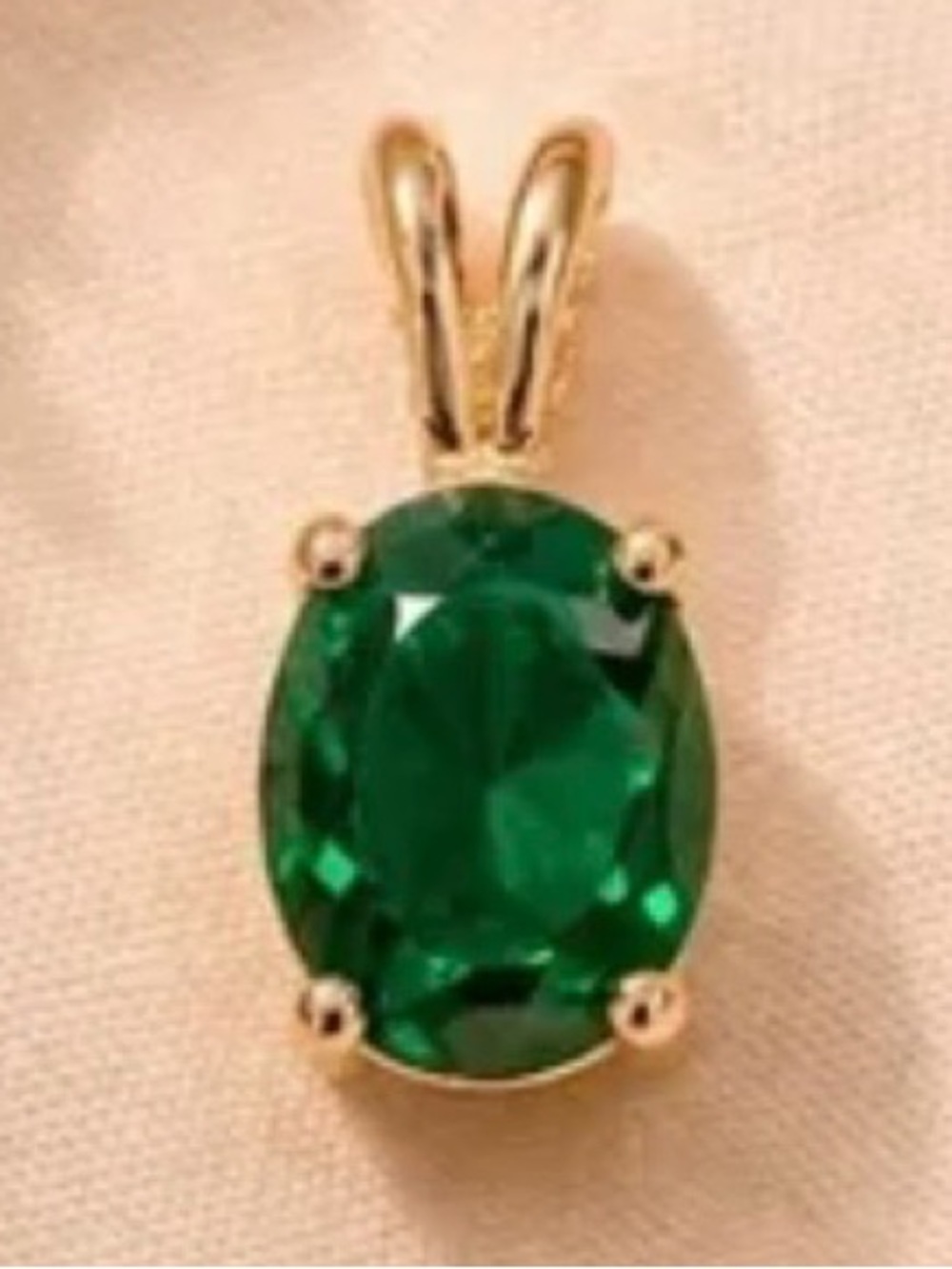 Gold Pendant with Oval Emerald-Green CZ Gemstone Chain Not Included